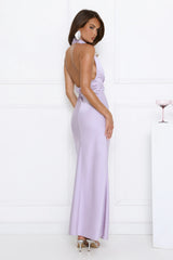 Summer Flame Kiss Halter Satin Maxi Dress Lilac